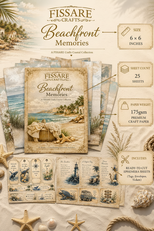 Fissare Crafts Beachfront Memories Scrapbook Paper Pack - 25 Beachfront & Coastal Themed Sheets (Copy)