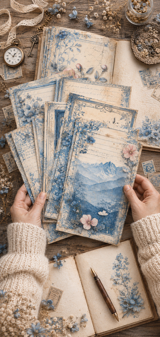 Pink & Blue Scrapbook Paper Bundle – Antique Azure and Pink Opulence Decorative Paper Sets for Journaling, Scrapbooking & Paper Crafts