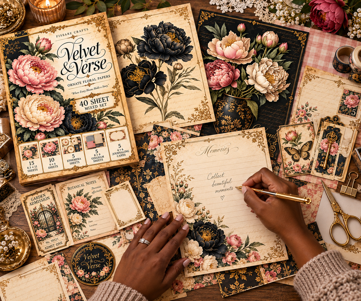 Velvet & Verse Ornate Floral Scrapbook Paper – 40-Piece Mixed Set