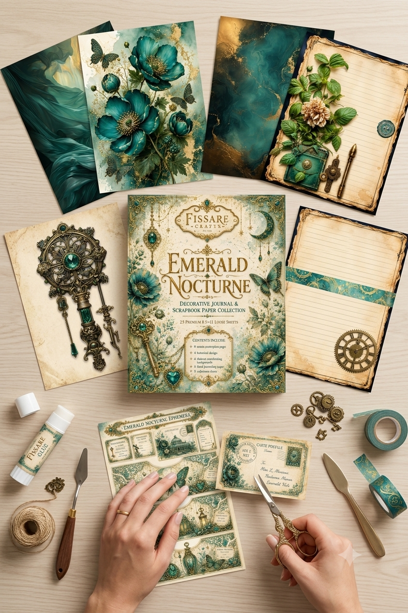 Emerald Nocturne Decorative Journal & Papercraft Paper Collection – 30 Premium 8.5×11 Sheets