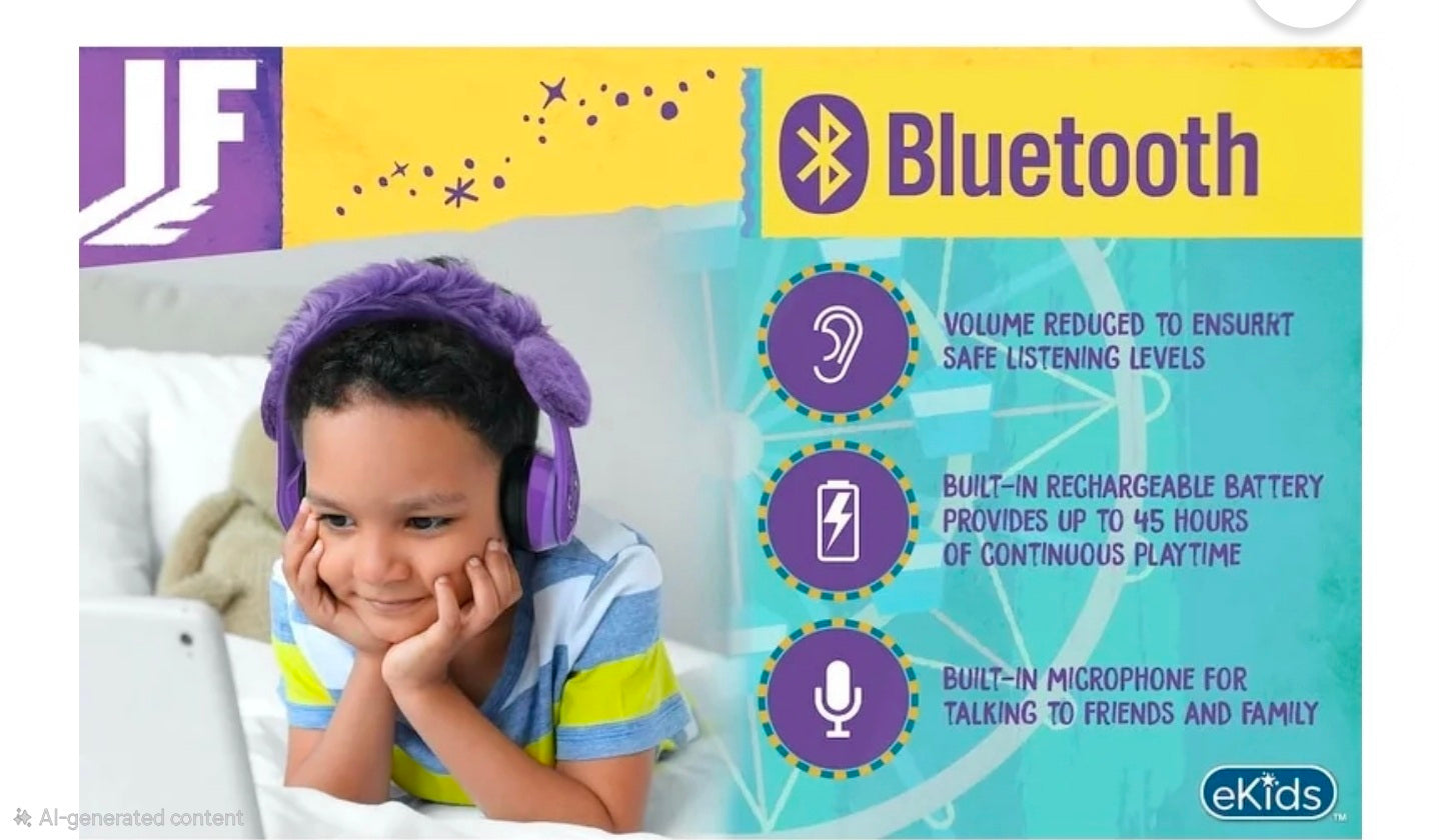 EKids IF Bluetooth Headphones for Kids Wireless Earphones with Microphone Includes Aux
Cord