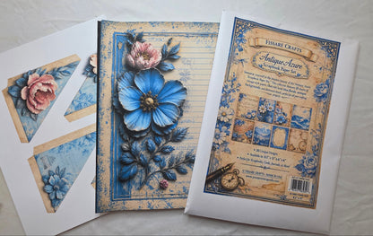 Floral design paper pack with decorative elements on a light gray background