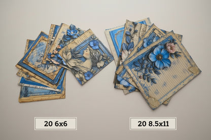 A set of 8.5x11 and 6x6 scrapbook paper sets side by side in an fanned out display.  