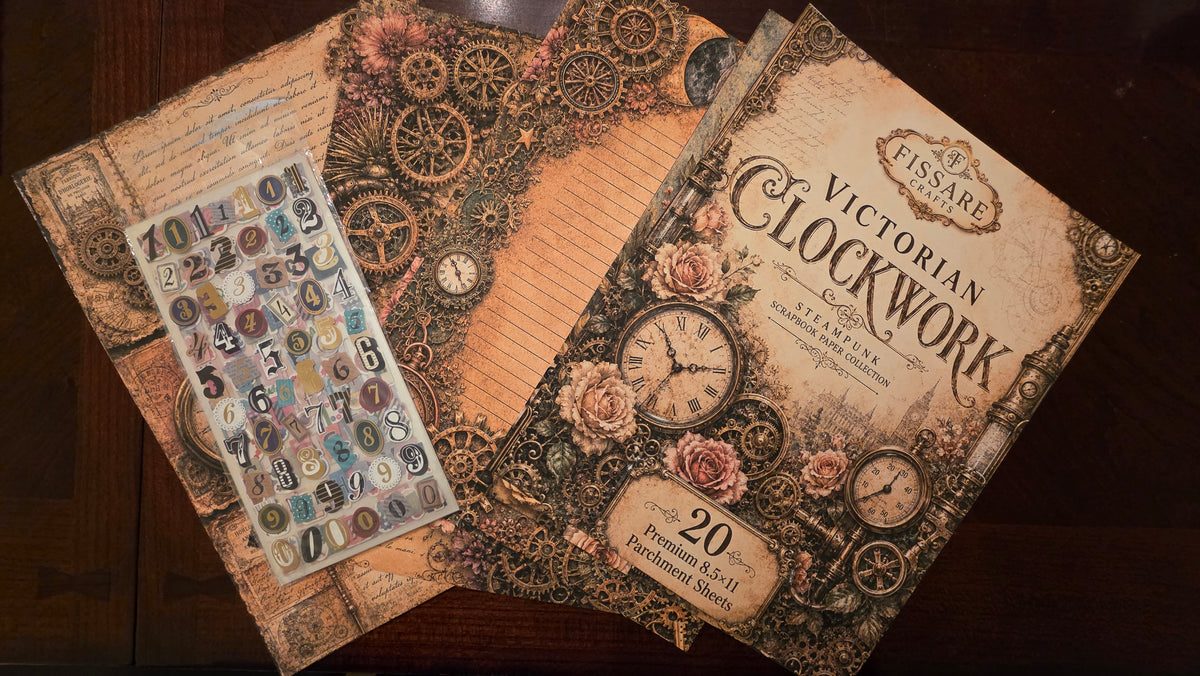 Steampunk Junk Journal Paper – Vintage Clockwork Texture, Vintage Steampunk Sticker Ephemera 

