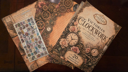 Steampunk Junk Journal Paper – Vintage Clockwork Texture, Vintage Steampunk Sticker Ephemera 

