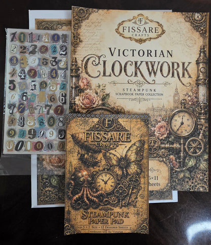 Steampunk Scrapbook Bundle – Papers, Mini Pad & Stickers