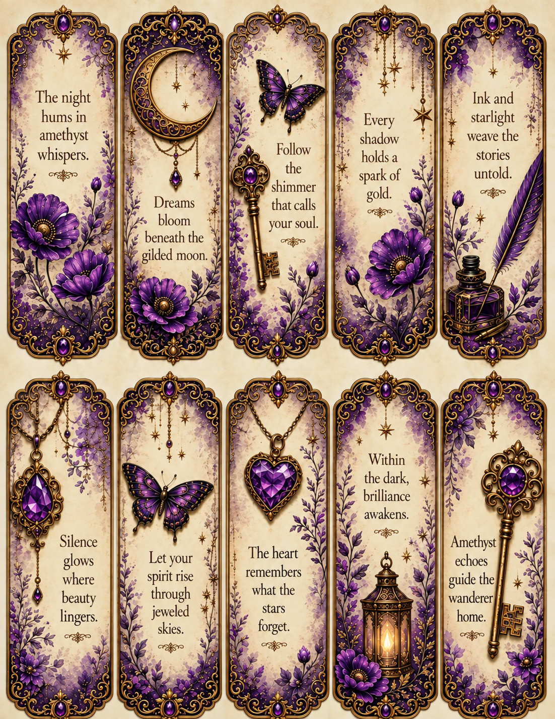 Amethyst Nocturne 30 premium loose sheets with florals, marble, journaling pages, and ephemera