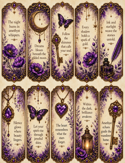 Amethyst Nocturne 30 premium loose sheets with florals, marble, journaling pages, and ephemera