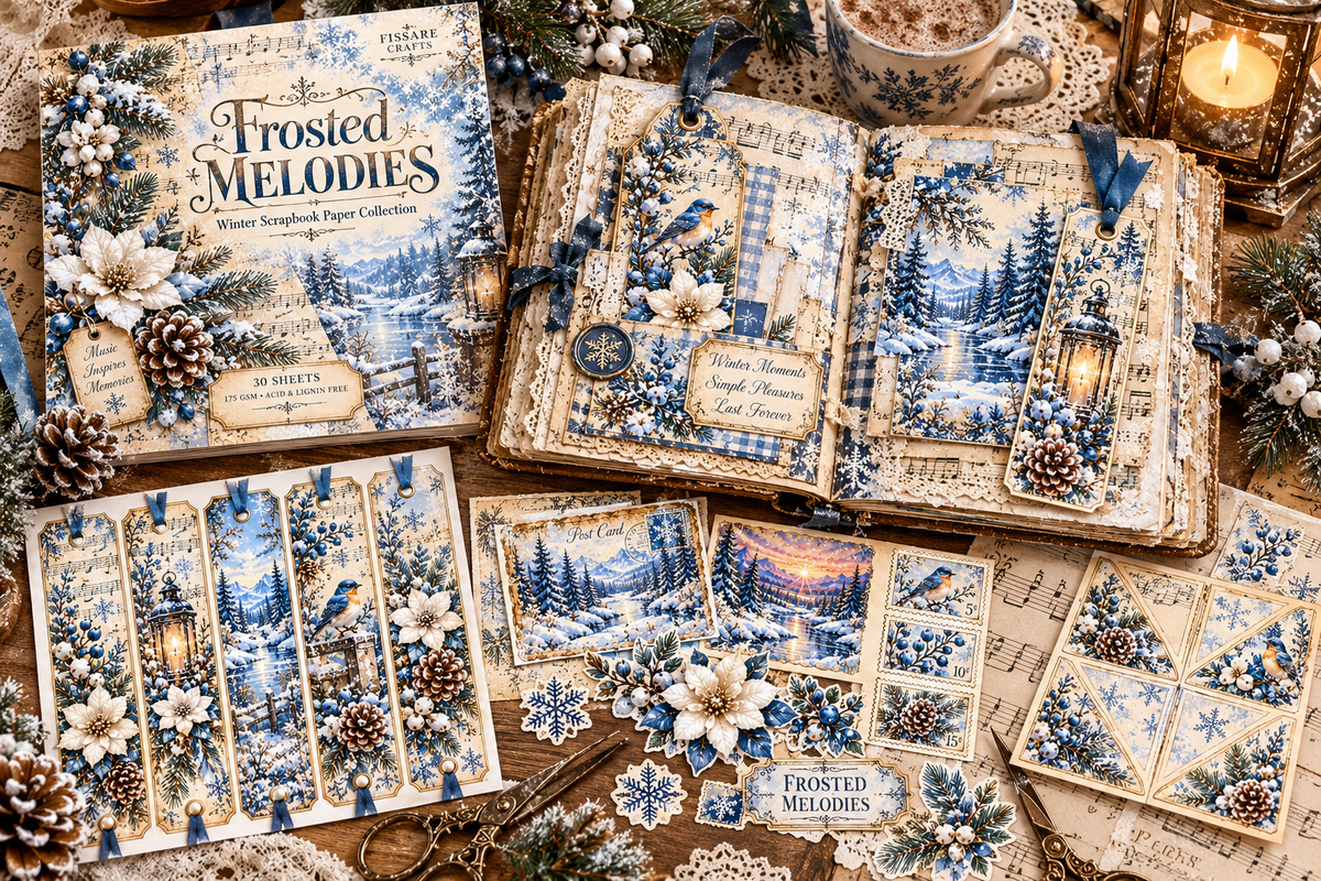 Frosted Melodies 6x6 Winter Scrapbook Paper Set – 30 Sheets