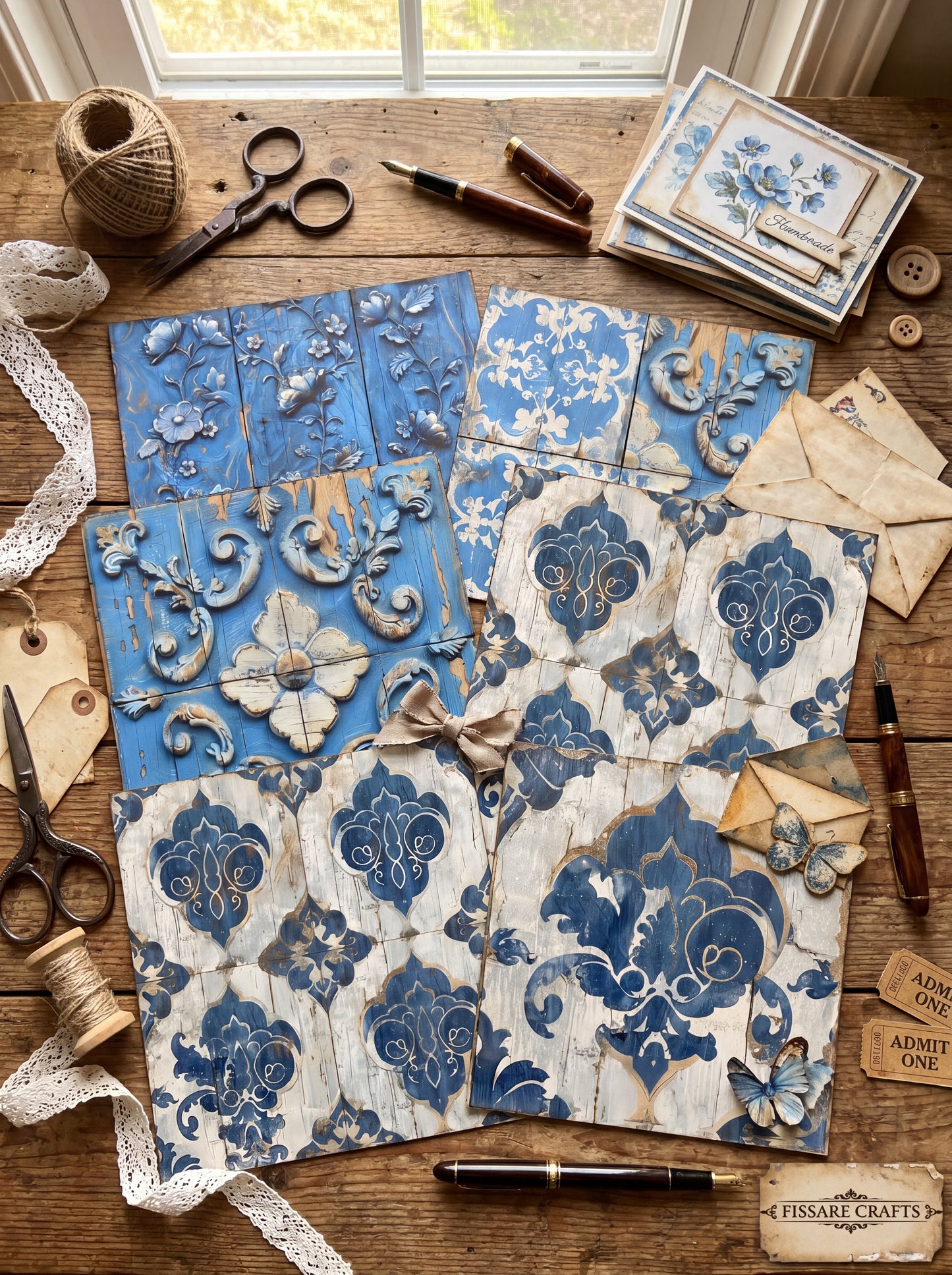 Rustic Bluewood – 25 Premium 6×6 Shabby Chic Bluewood Craft Paper (175gsm)