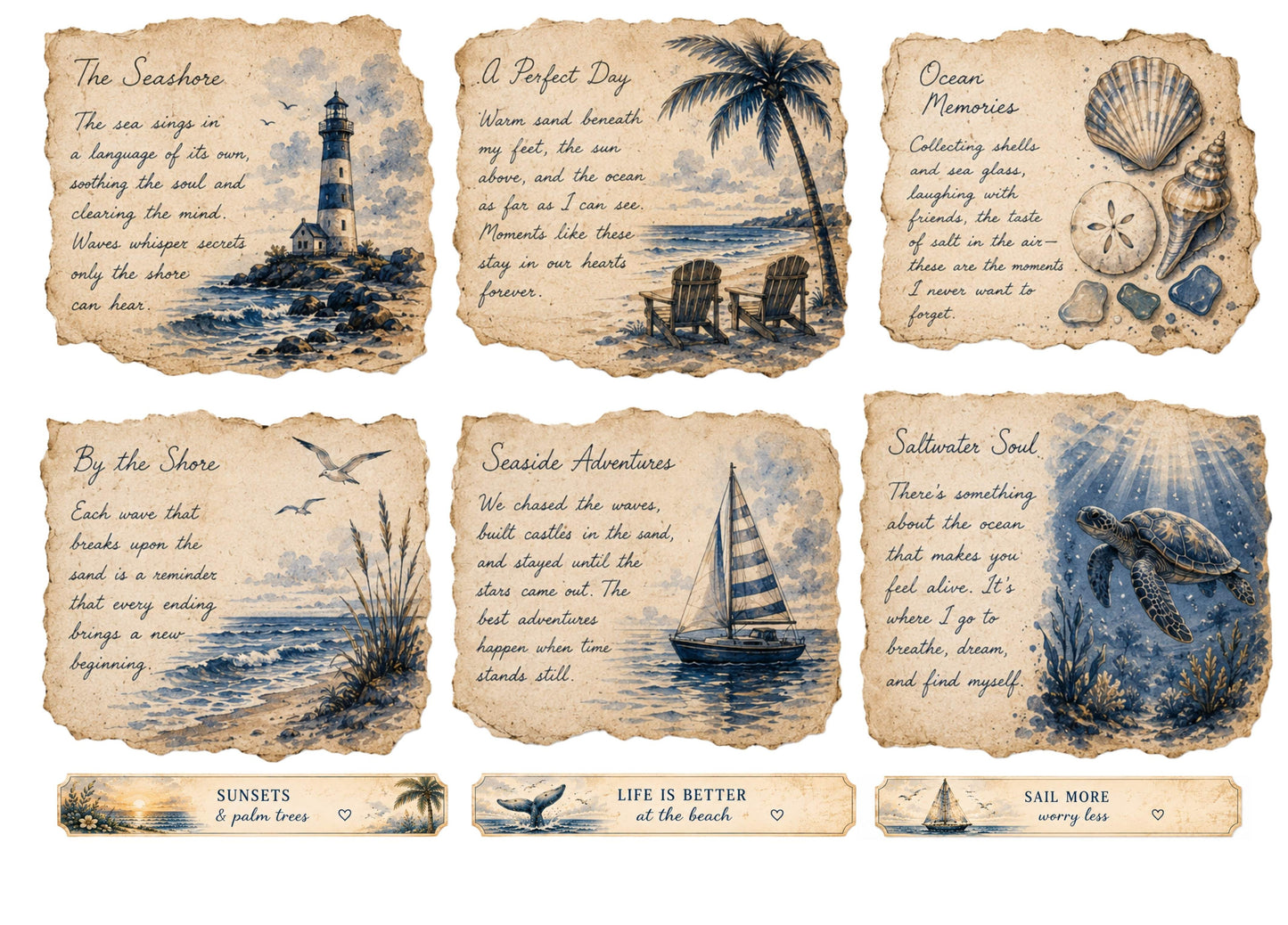 Fissare Crafts Beachfront Memories Scrapbook Paper Pack - 25 Beachfront & Coastal Themed Sheets