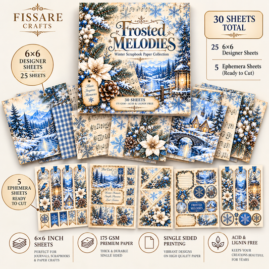 Frosted Melodies 6x6 Winter Scrapbook Paper Set – 30 Sheets