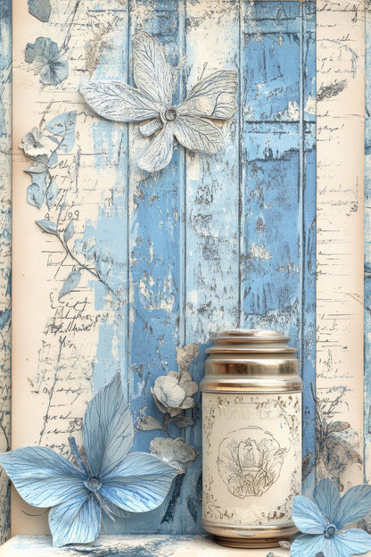 Antique Azure Vintage Botanical Scrapbook Paper Set - 8.5 x 11 Floral & Nature Designs