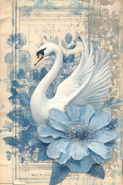 Antique Azure Vintage Botanical Scrapbook Paper Set - 8.5 x 11 Floral & Nature Designs