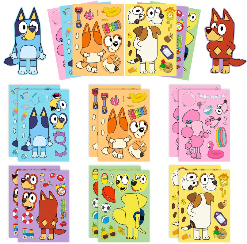 24 Sheet Make-a- Face Stickers Featuring Bluey