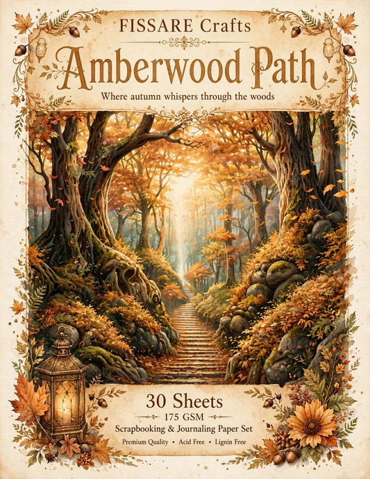 FISSARE Crafts Amberwood Path Scrapbook & Journaling Paper Set – 30 Sheets