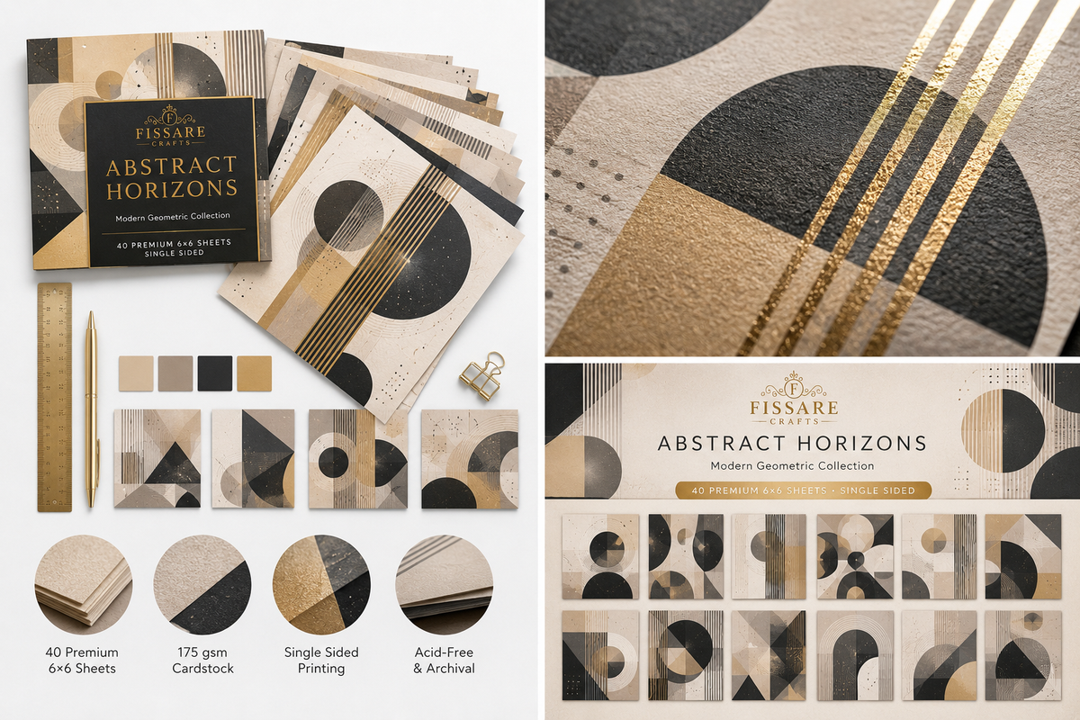 FISSARE Crafts Abstract Horizons Craft Paper — 40 Premium Sheets
