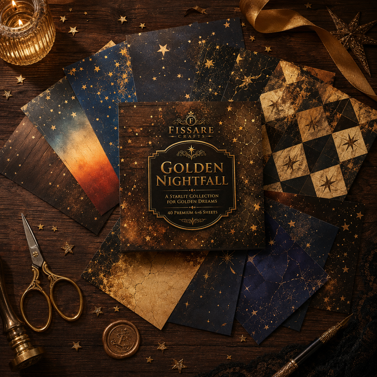 FISSARE Crafts Golden Nightfall Crafts Paper — 40 Premium Sheets