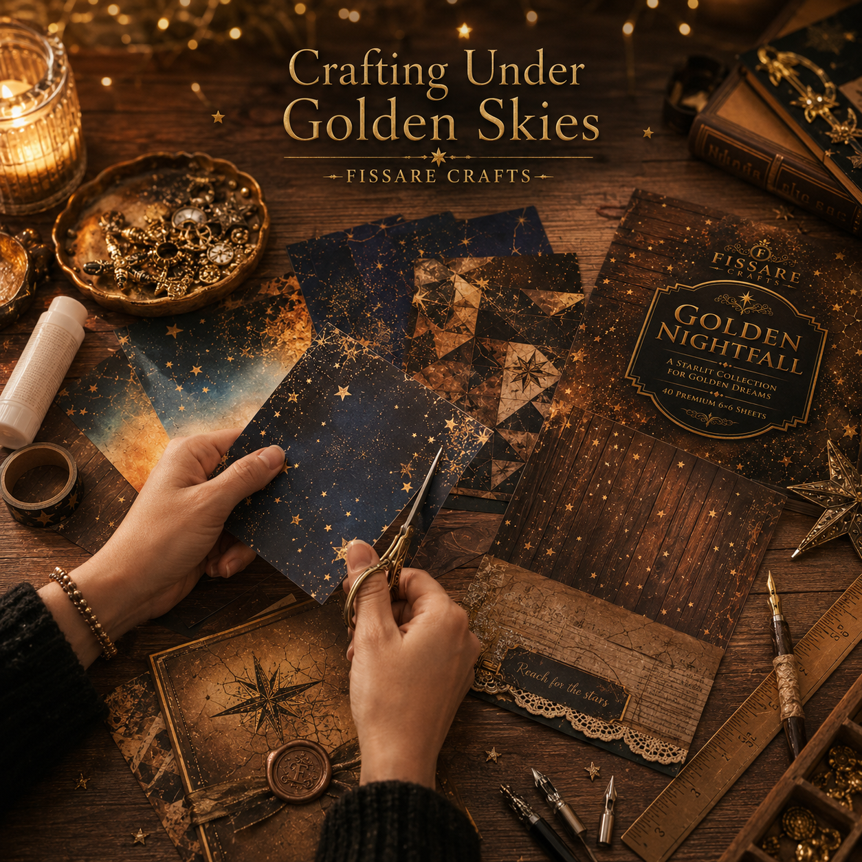 FISSARE Crafts Golden Nightfall Crafts Paper — 40 Premium Sheets
