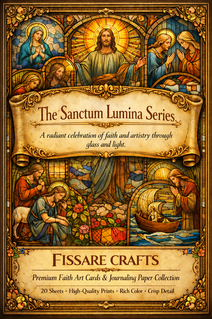 The Sanctum Lumina Series Scrapbook Paper Set by FISSARE CRAFTS – Stained Glass Faith-Inspired Journaling Papers, 20 Sheets, Premium 175 GSM Cardstock