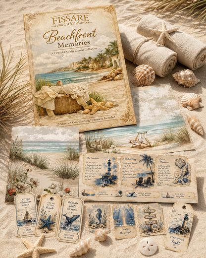 Fissare Crafts Beachfront Memories Scrapbook Paper Pack - 25 Beachfront & Coastal Themed Sheets