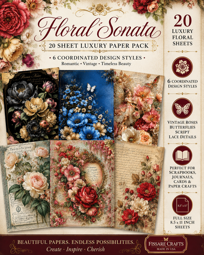 Floral Sonata paper pack with various floral designs on a beige background