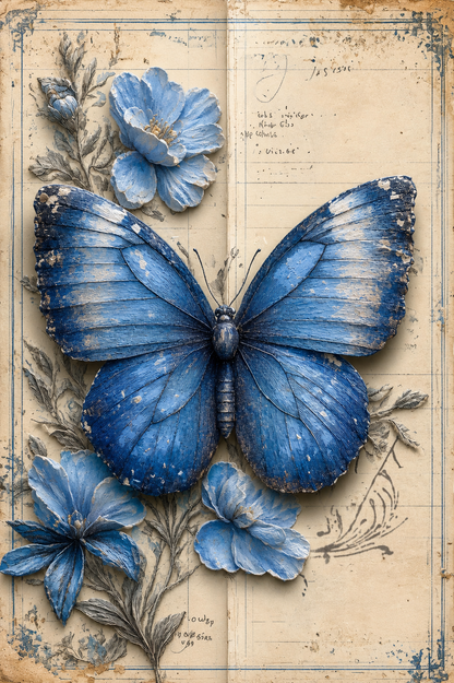 Antique Azure Scrapbook Paper Set – Vintage Blue Floral Decorative Sheets for Junk Journals, Scrapbooking, Card Making & Paper Crafts