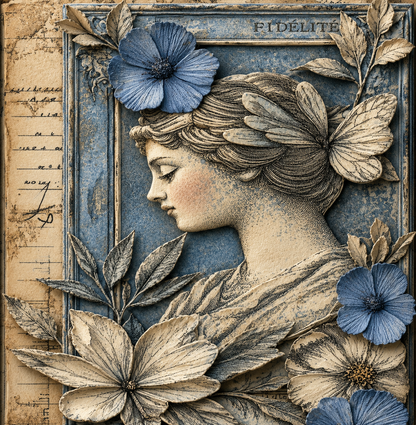 Antique Azure Botanical Scrapbook Paper Set - 20 6x6 Sheets - Vintage Floral & Nature Designs for Journaling