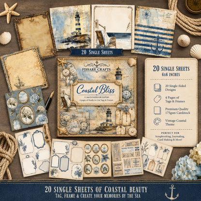 Coastal Bliss Scrapbook Paper Set – Beach & Nautical Decorative Sheets for Journaling, Scrapbooking, Card Making & Paper Crafts
