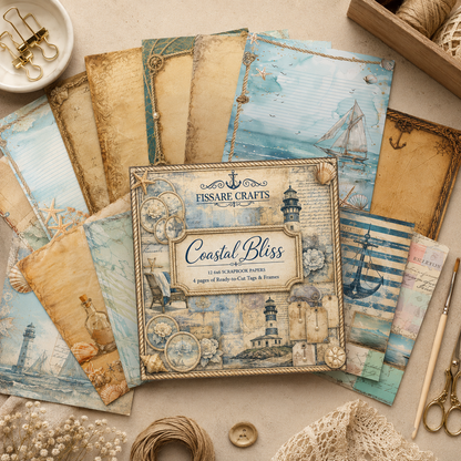 Coastal Bliss Scrapbook Paper Set – Beach & Nautical Decorative Sheets for Journaling, Scrapbooking, Card Making & Paper Crafts