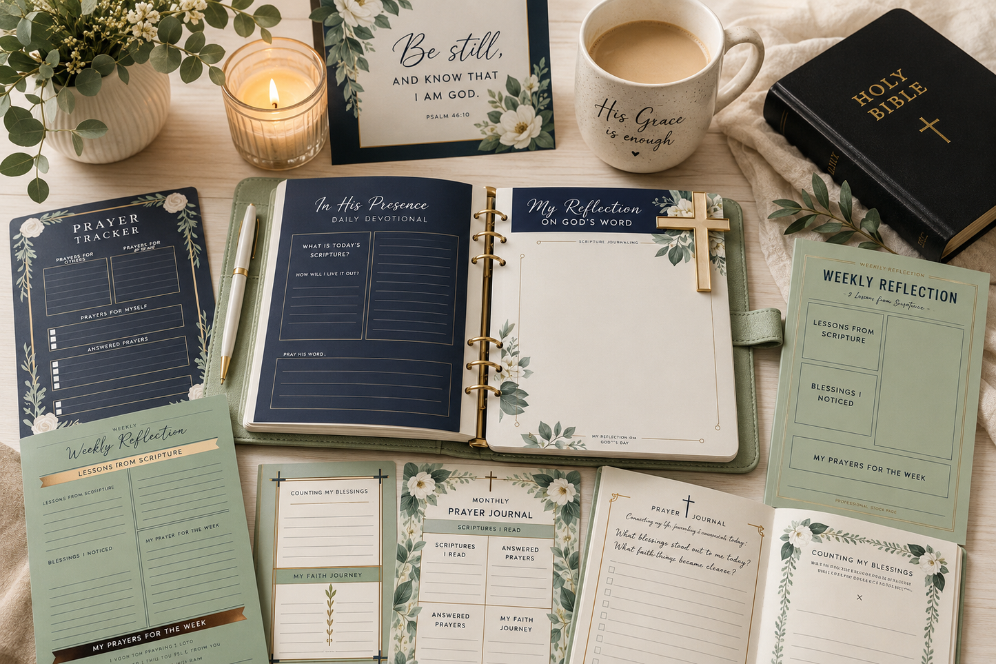 Reflections of Grace Faith Journaling Kit – 25 Scripture, Prayer & Reflection Pages 8.5x11