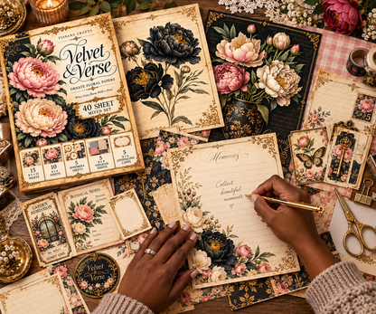 Velvet & Verse Ornate Floral Scrapbook Paper – 40-Piece Mixed Set