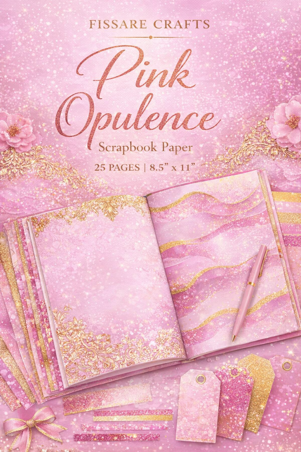 Pink & Gold Marble Scrapbook Paper Set – Luxury Floral Decorative Sheets for Journaling, Scrapbooking, Card Making & Paper Crafts