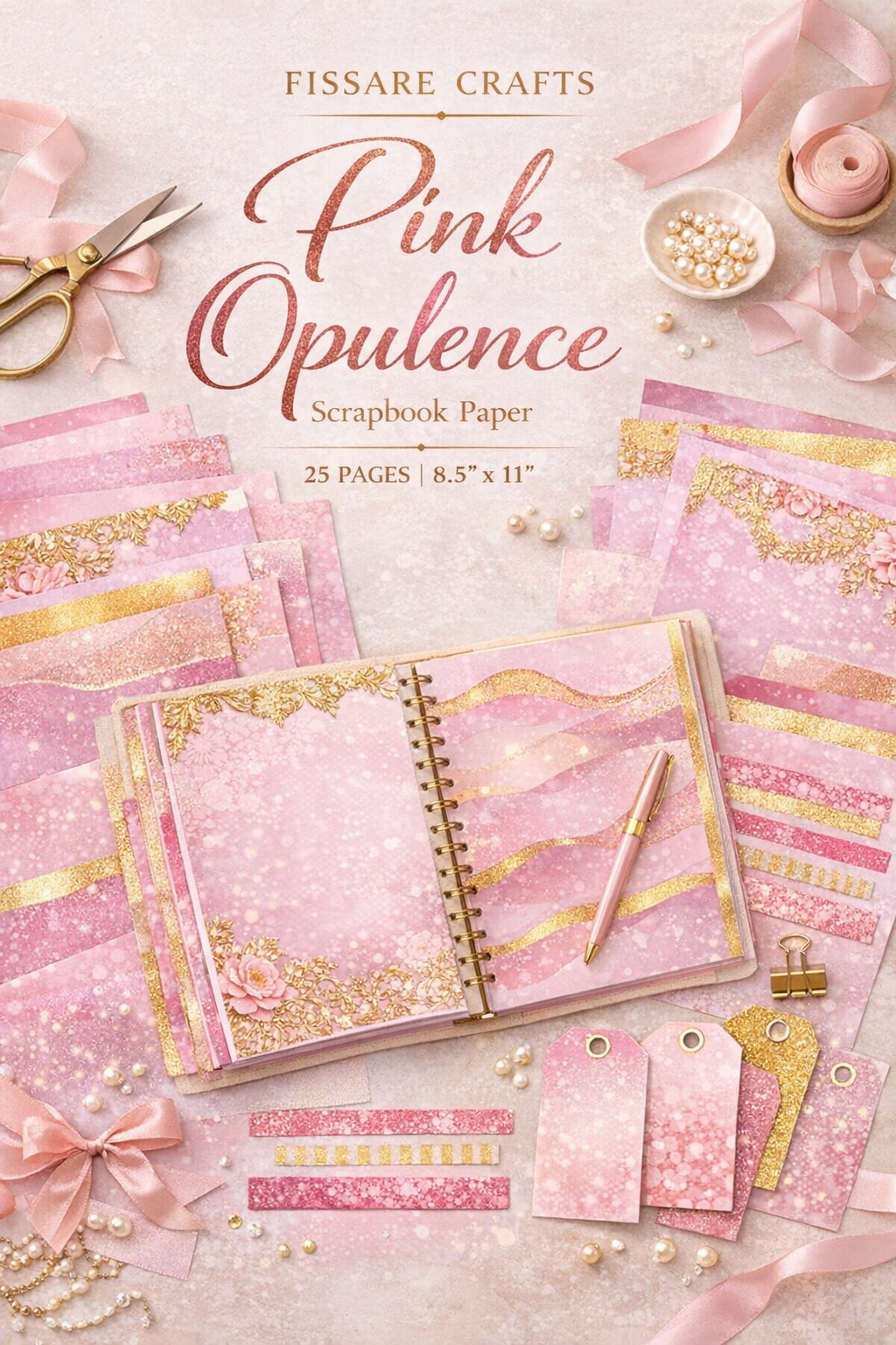 Pink & Blue Scrapbook Paper Bundle – Antique Azure and Pink Opulence Decorative Paper Sets for Journaling, Scrapbooking & Paper Crafts