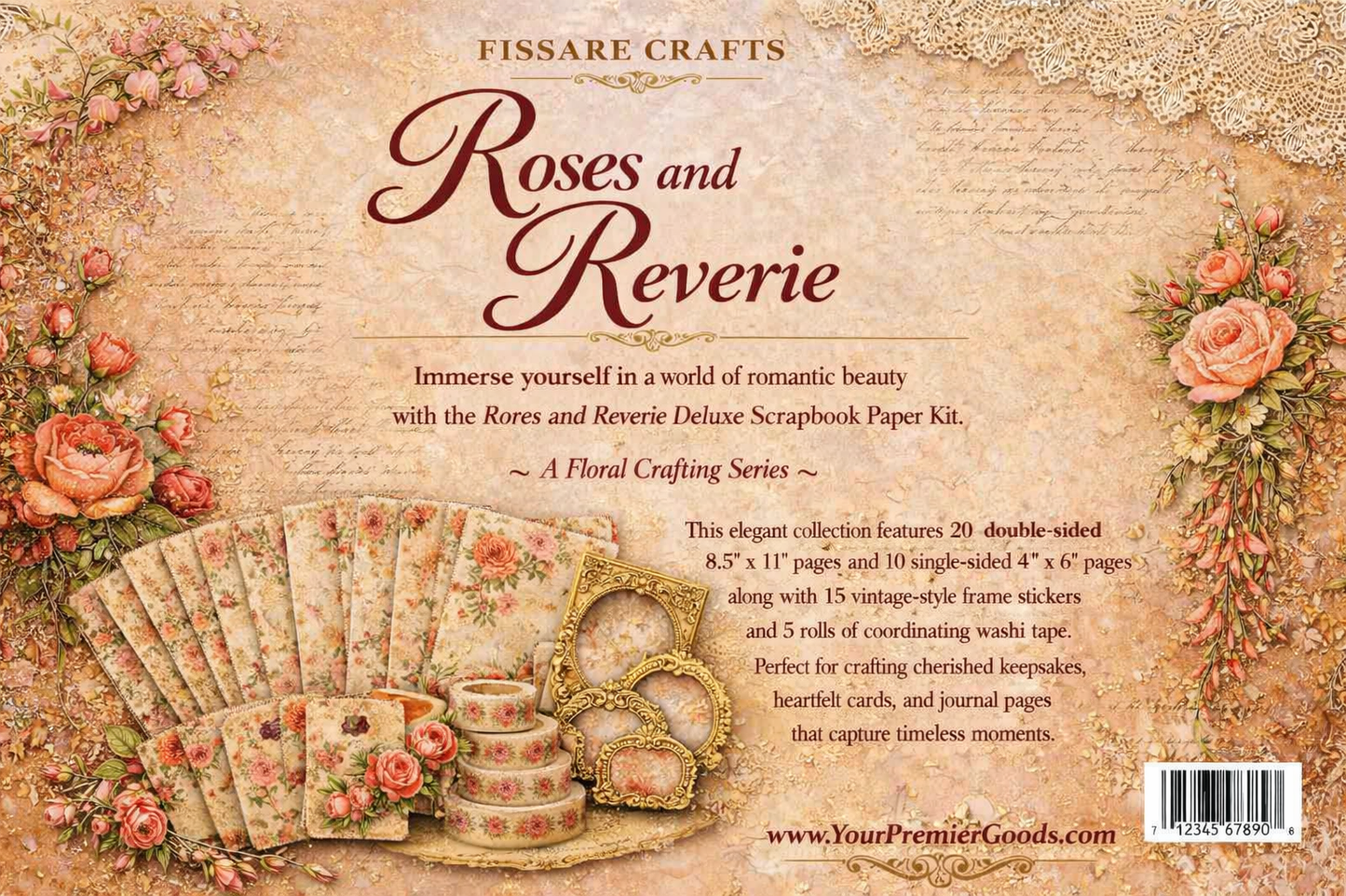 Roses and Reverie Double-Sided Scrapbook Paper Kit – Romantic Rose Decorative Pages with Ephemera for Journaling, Scrapbooking & Paper Crafts