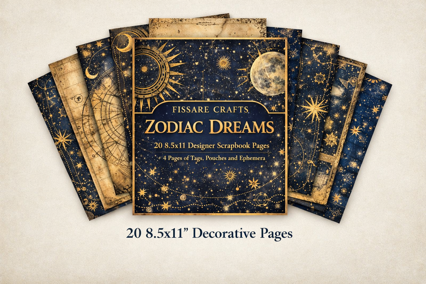Zodiac Dreams Scrapbook Paper Set – Celestial Decorative Sheets for Journaling, Scrapbooking, Card Making & Paper Crafts