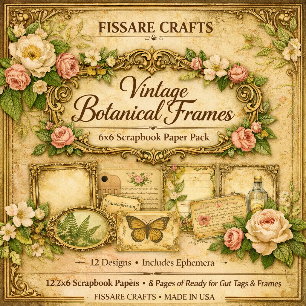 20 Page Vintage Botanical Scrapbook Paper Set – Floral Frame Decorative Sheets for Journaling, Scrapbooking, Card Making & Paper Crafts
