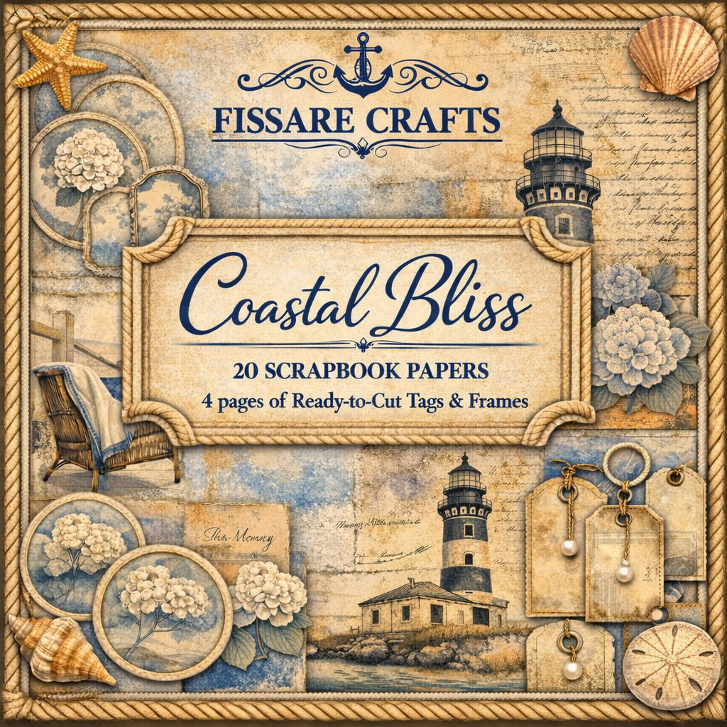 Coastal Bliss Scrapbook Paper Set – Beach & Nautical Decorative Sheets for Journaling, Scrapbooking, Card Making & Paper Crafts