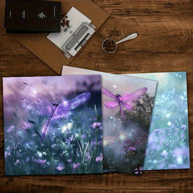 Vintage Dragonfly & Botanical 6x6 Scrapbook Paper - Purple & Blue Floral Design