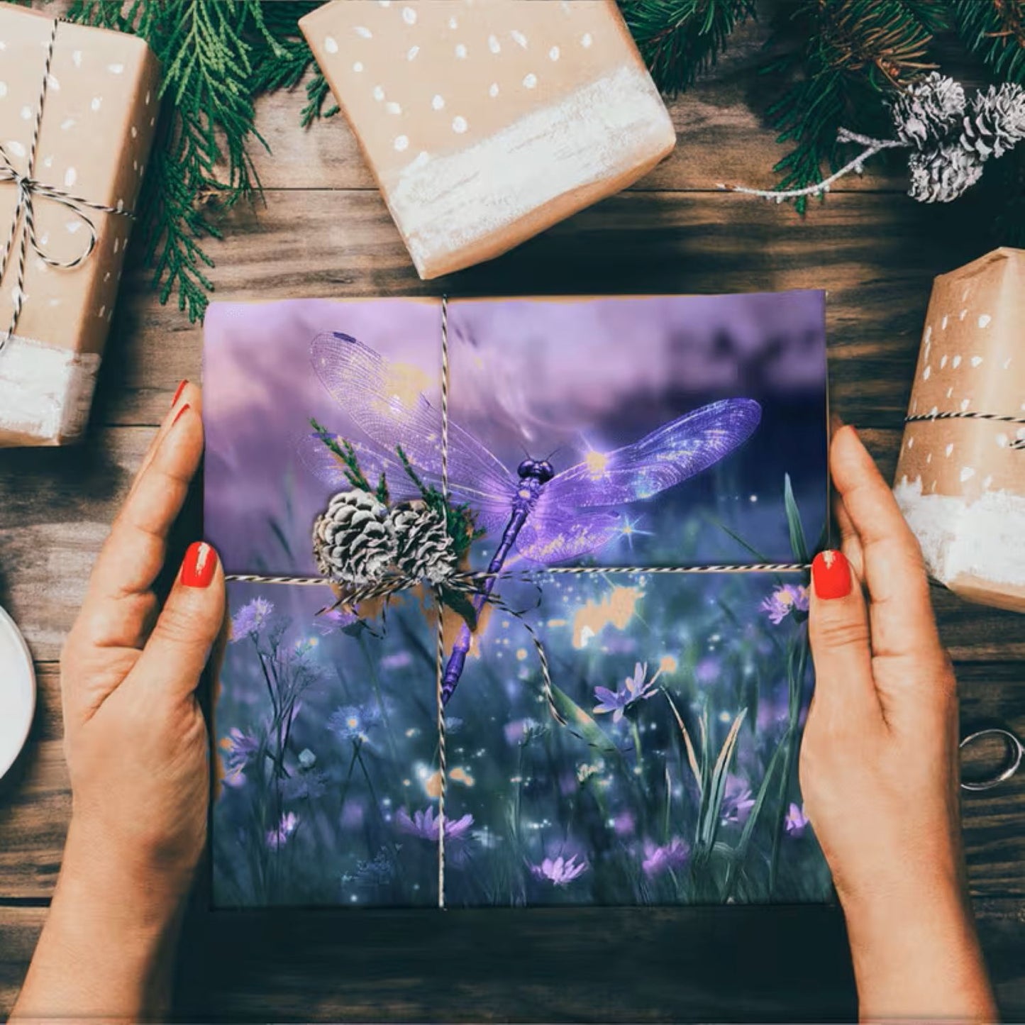 Vintage Dragonfly & Botanical 6x6 Scrapbook Paper - Purple & Blue Floral Design