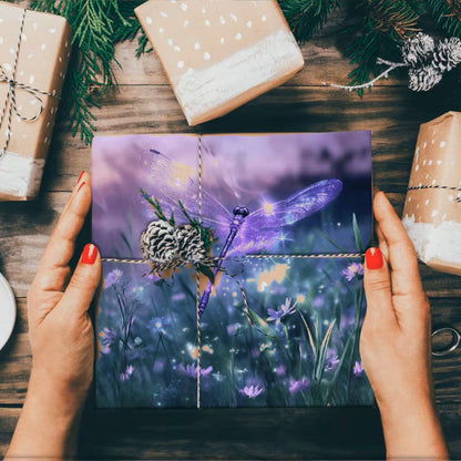 Vintage Dragonfly & Botanical 6x6 Scrapbook Paper - Purple & Blue Floral Design