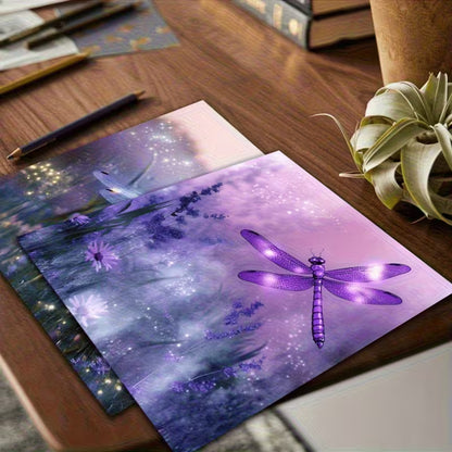 Vintage Dragonfly & Botanical 6x6 Scrapbook Paper - Purple & Blue Floral Design