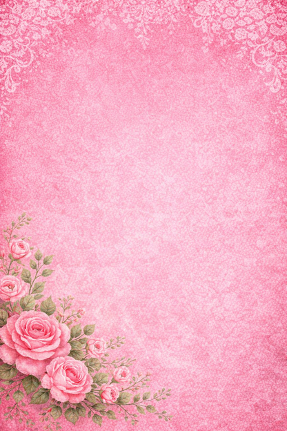 Pink floral design with roses on a textured pink background