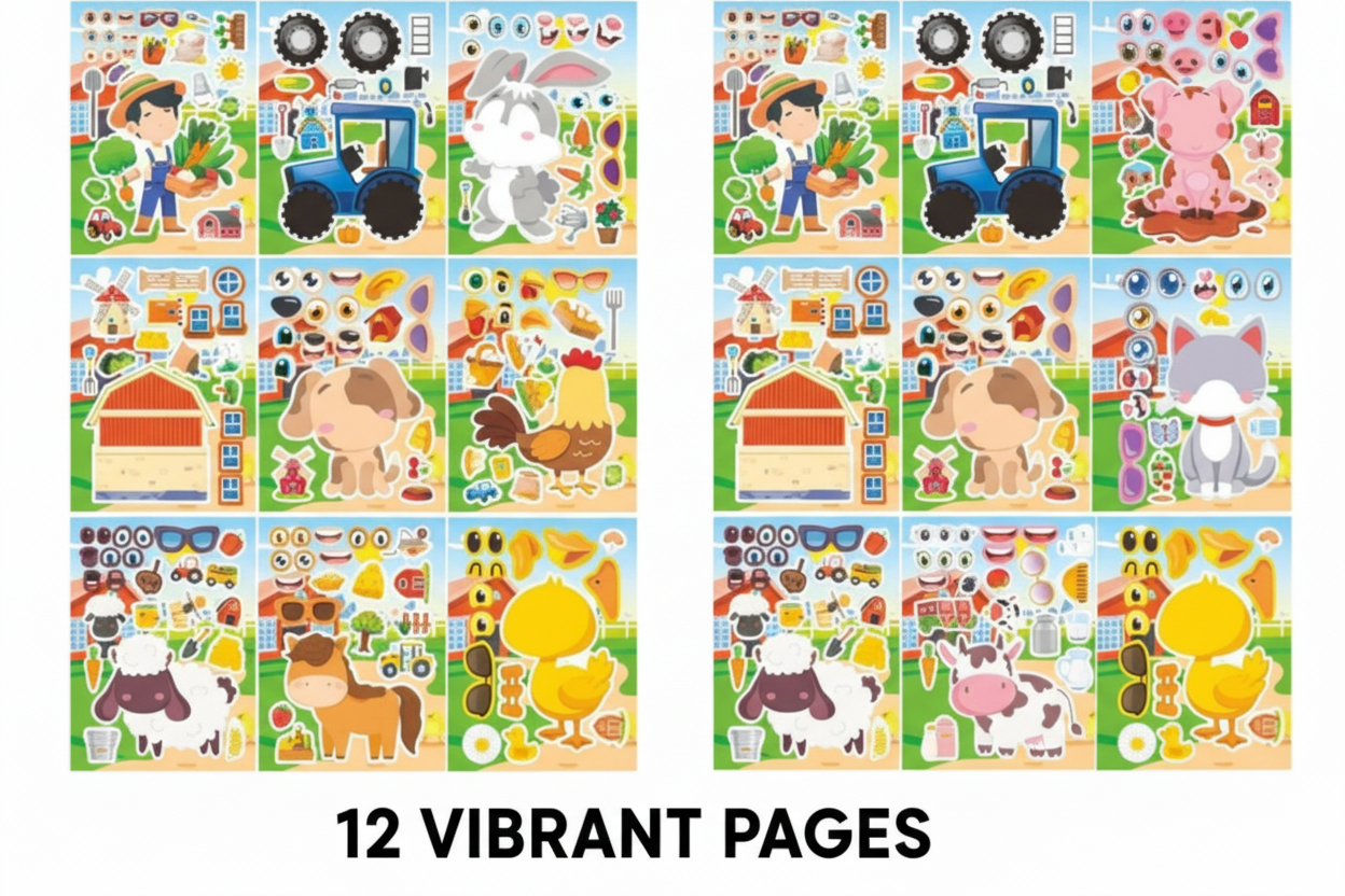 Fun Farm Friends: Make-A-Face Sticker Scenes - Creative Play for Kids