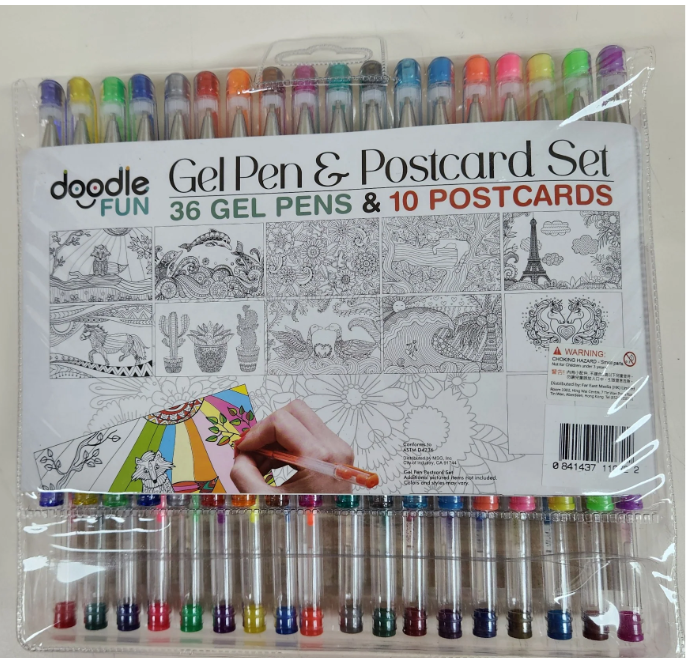 Doodle FUN Gel Pen & Postcard Set - 36 Vibrant Colors & 10 Artistic Postcards for Journaling & DIY