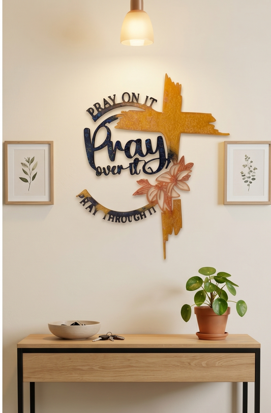 Handcrafted "Pray On It" Epoxy Resin Cross Wall Hanging – Inspirational Home Decor