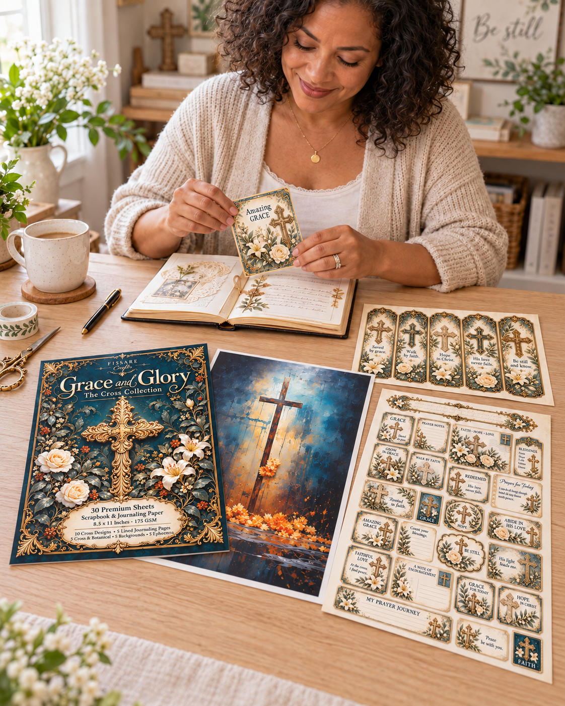 Grace and Glory Christian Cross Scrapbook & Journaling Paper – 30 Sheets