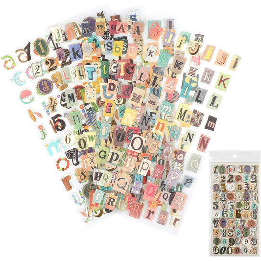 347 Piece Vintage Alphabet & Number Sticker Pack - Retro Letter Decals for Scrapbooking, Journaling & DIY Crafts
