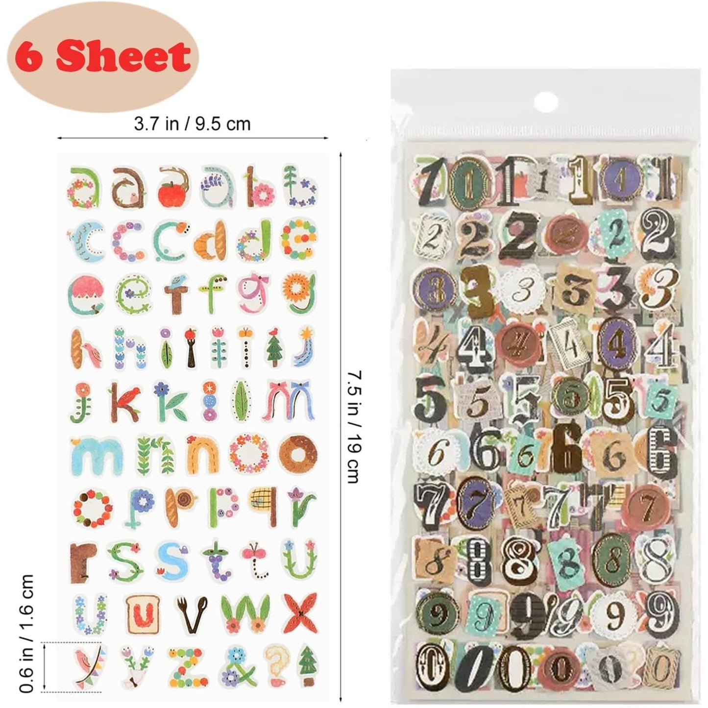 347 Piece Vintage Alphabet & Number Sticker Pack - Retro Letter Decals for Scrapbooking, Journaling & DIY Crafts