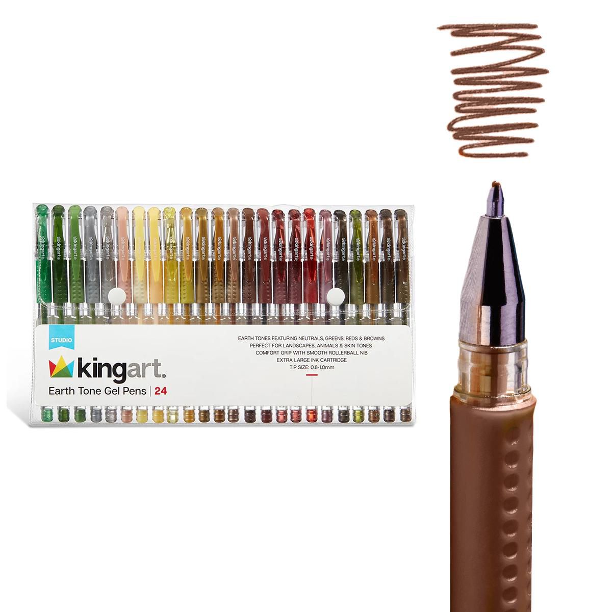 KINGART Earth Tone Gel Pens - 24 Pack Soft Grip Pens for Adult Coloring & Journaling (2.0mm Cartridge)
